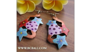 Hand Carved Wooden Earrings Painting Multi Color